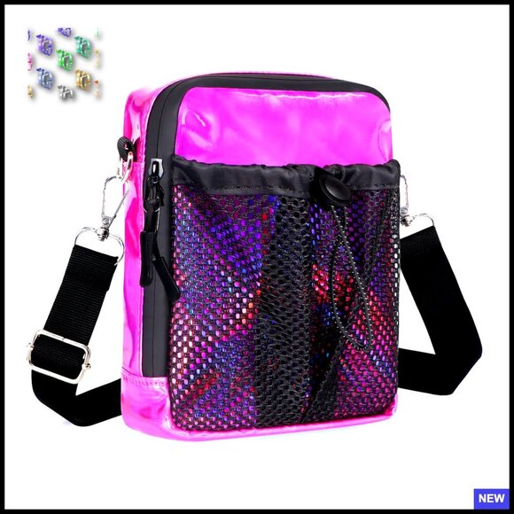 Handbags - Holographic Mini Messenger Crossbody Bag Water Bottle Pocket Trendy Y2K
